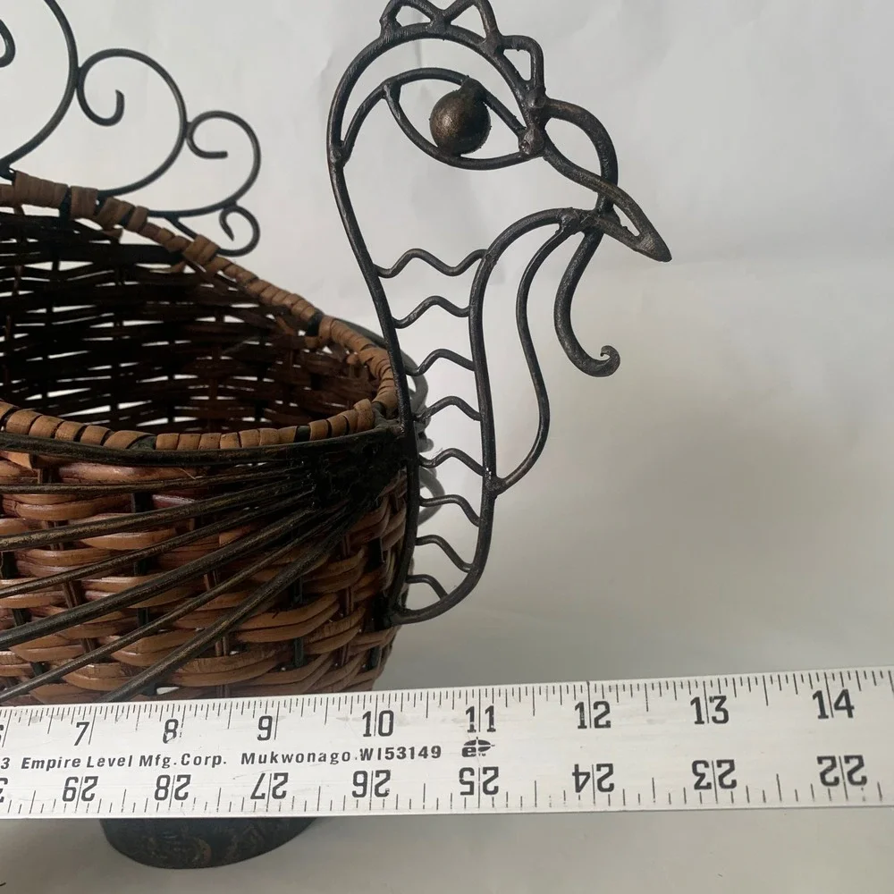 Woven Rattan Metal Turkey Decorative Basket Brown Fall Farmhouse Thanksgiving